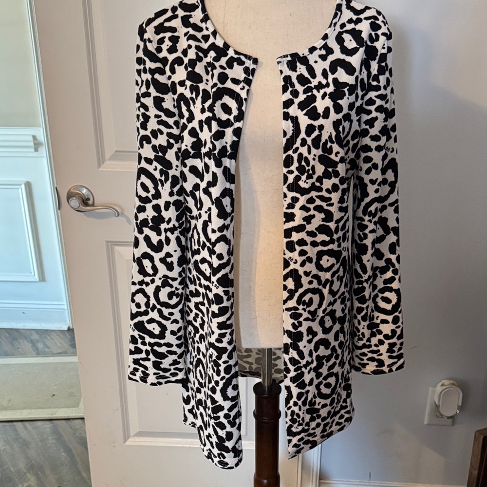 Black & White Leopard Print Open Front Blazer Jacket